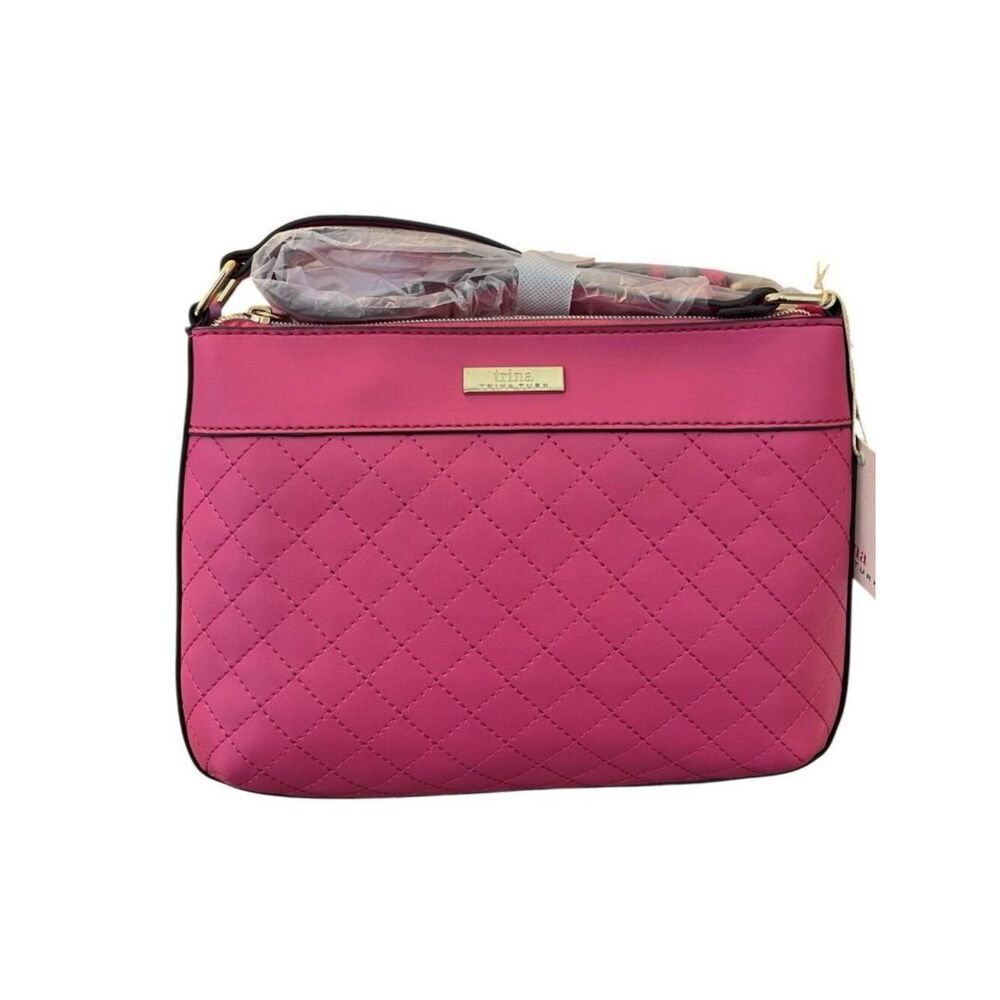 Trina Turk Pink Faux Leather Quilted Handbag Crossbody Adjustable Rectangle NWT